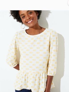 LOFT Women’s Swiss Dot Butter Yellow & Cream Peplum Top